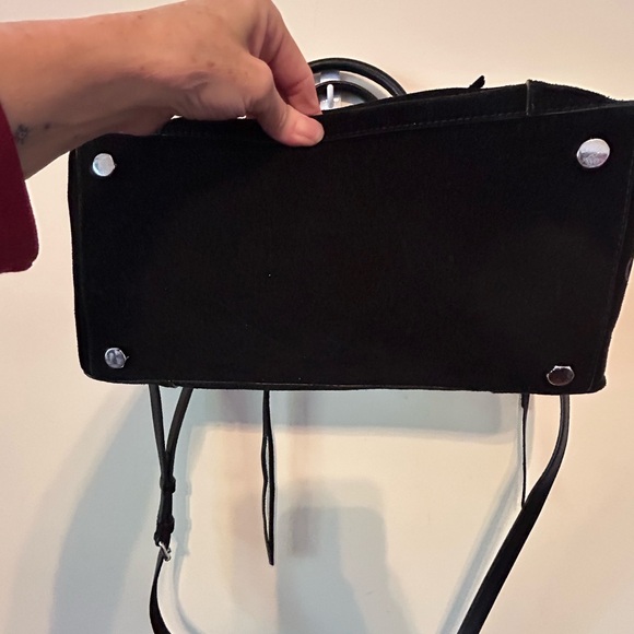 Rebecca Minkoff Top Handle Crossbody Bag Black Suede  Leather Fringe Medium Size - Picture 4 of 10